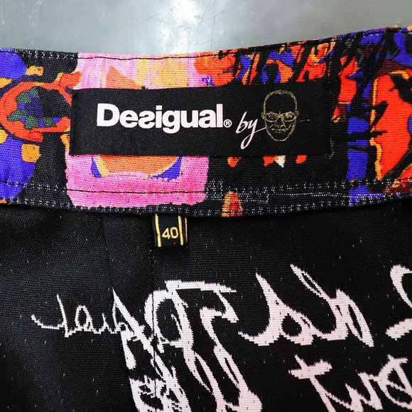 DESIGUAL FLOWER Power Vibrant Artsy Logo print Mini Skirt With Pockets 40 - Picture 10 of 10